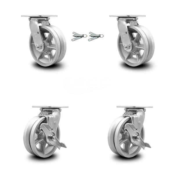 6 Inch V Groove Semi Steel Caster Set with Ball Bearings 2 Swivel Lock 2 Brake